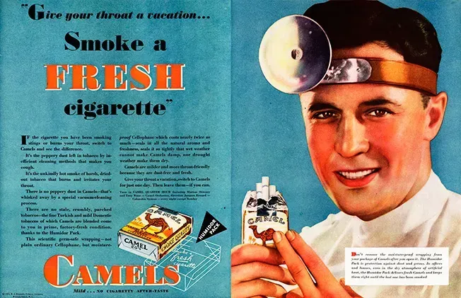 old ad showing a doctor recommending cigarettes